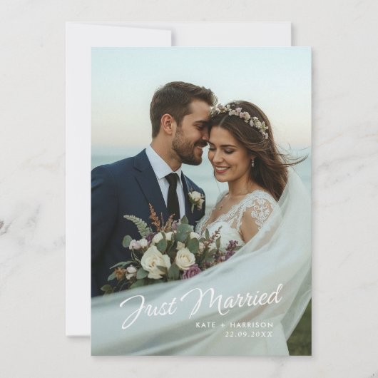 Invitation Annonce de photo de mariage de script tout juste m (Devant)
