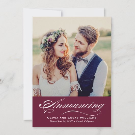 Invitation Annonce de réception de mariage photo calligraphié (Devant)