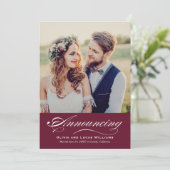Invitation Annonce de réception de mariage photo calligraphié (Debout devant)