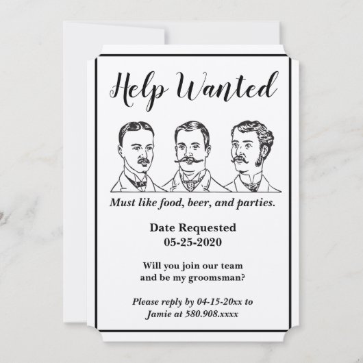 Invitation Annonce de recherche d'aide pour garçon d'honneur (Devant)