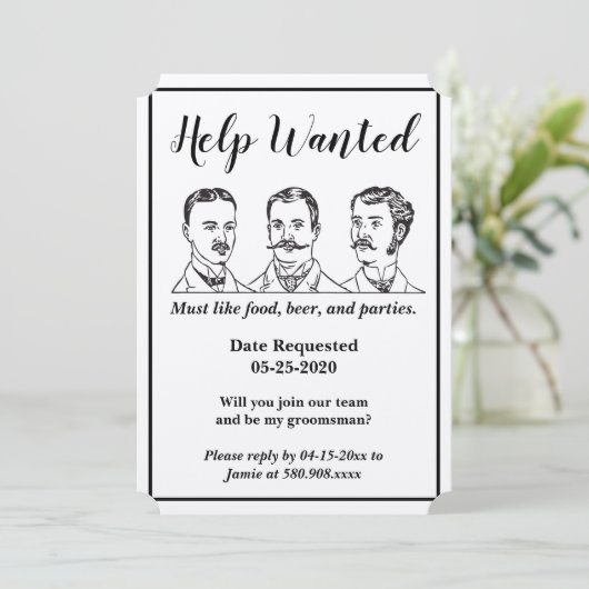 Invitation Annonce de recherche d'aide pour garçon d'honneur (Debout devant)