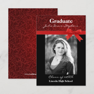 Invitation Annonce de remise de diplôme 3x5 - Damassé rouge &