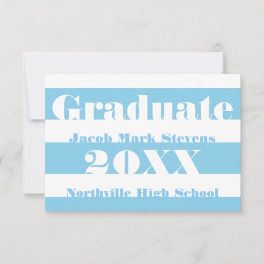 Invitation Annonce de remise de diplôme 3x5 - Rayure Bleue & (Devant)