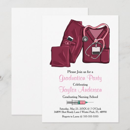 Invitation Annonce de remise de diplôme à l'école d'infirmièr (Devant / Derrière)