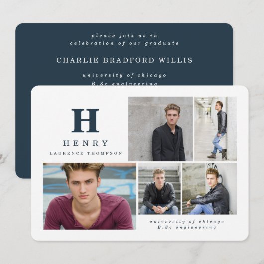 Invitation Annonce de remise de diplômé à plusieurs photos in (Devant / Derrière)