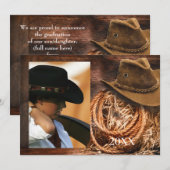Invitation Annonce de remise de diplôme avec chapeau western  (Devant / Derrière)