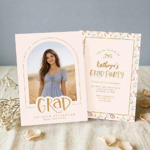 Invitation Annonce de remise de diplôme avec photo rose moder