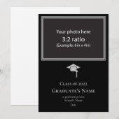 Invitation Annonce de remise de diplôme avec toque (argent) (Devant / Derrière)