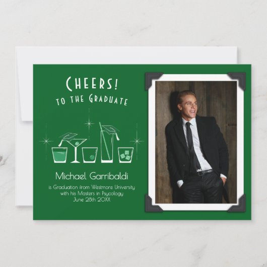 Invitation Annonce de remise de diplôme Cap Cocktail Vert fon (Devant)