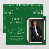 Invitation Annonce de remise de diplôme Cap Cocktail Vert fon (Devant / Derrière)
