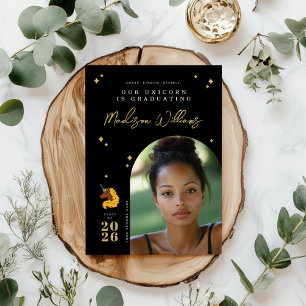 Invitation Annonce de remise de diplôme de Licorne Afro Jaune