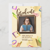 Invitation Annonce de remise de diplôme fantaisie crémeuse pe (Devant)