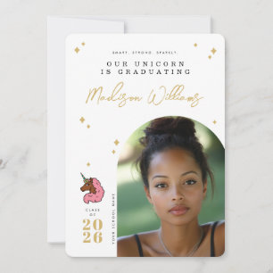 Invitation Annonce de remise de diplôme Licorne Afro Rose Cla