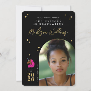 Invitation Annonce de remise de diplôme Licorne Afro Rose Fon