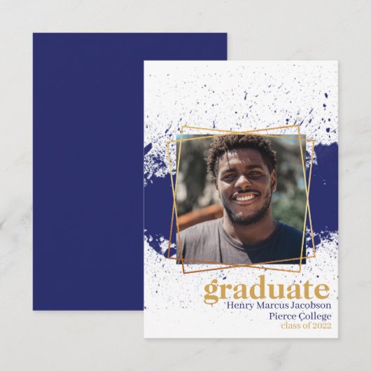 Invitation Annonce de remise de diplôme Navy & Gold Funky Spl (Devant / Derrière)