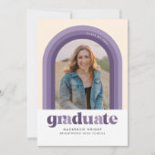 Invitation Annonce de remise de diplôme rétro violet avec arc (Devant)