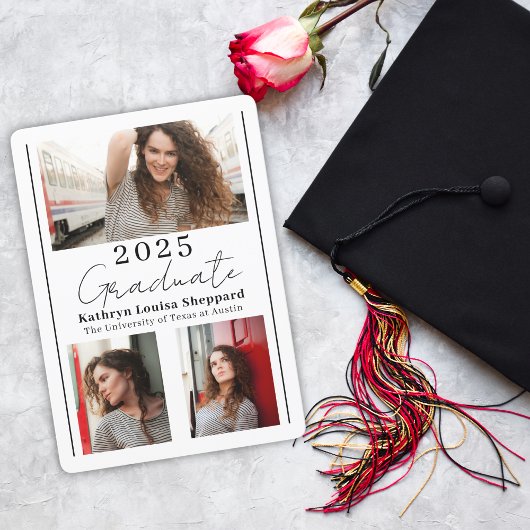 Invitation Annonce de remise de diplôme simple avec trois pho