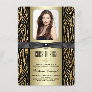 Invitation Annonce de remise de diplôme Zèbre Paillettes Doré