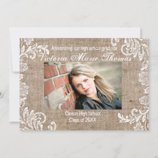 Invitation Annonce de remise de diplômes Burlap & Lace (Devant)