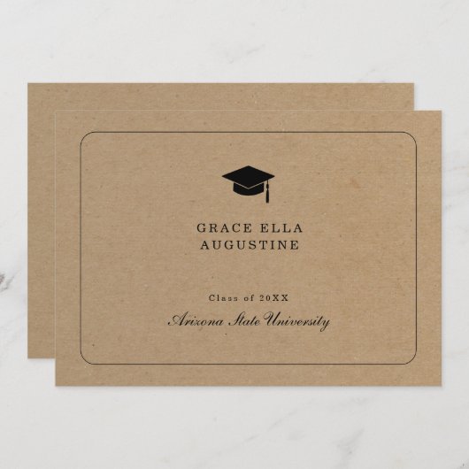 Invitation Annonce de remise de diplômes simple - Fond Kraft (Devant / Derrière)