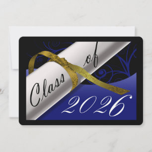 Invitation Annonce de remise des diplômes bleu et or
