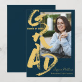 Invitation Annonce de remise des diplômes photo bleue de la p (Devant / Derrière)