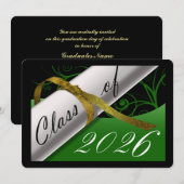 Invitation Annonce de remise des diplômes vert et or (Devant / Derrière)