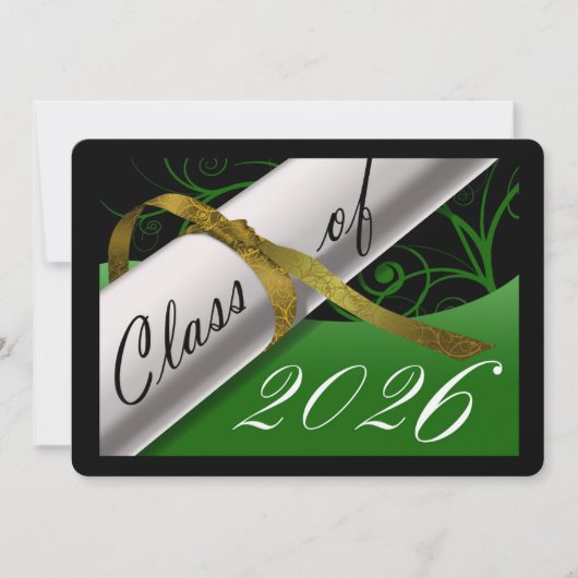 Invitation Annonce de remise des diplômes vert et or (Devant)