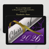 Invitation Annonce de remise des diplômes violet et or (Devant / Derrière)