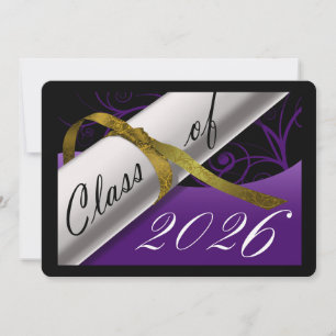 Invitation Annonce de remise des diplômes violet et or