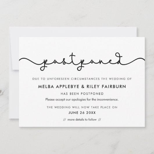 Invitation Annonce de report de date avec une police simple e (Devant)