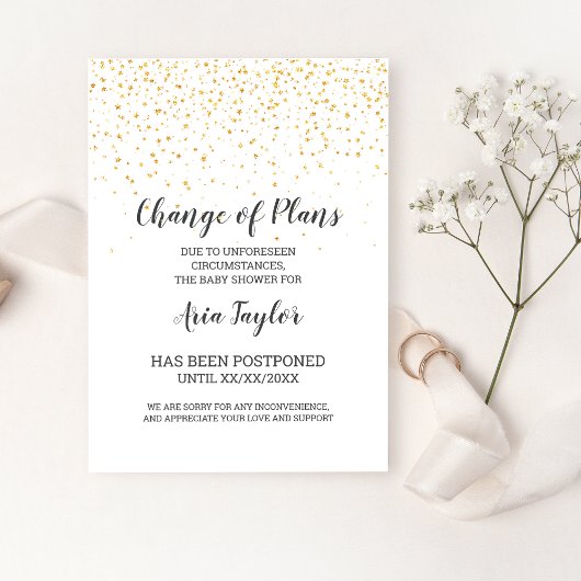 Invitation Annonce de report de fête de bébé avec confettis d