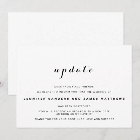 Invitation Annonce de report de mariage (Devant / Derrière)