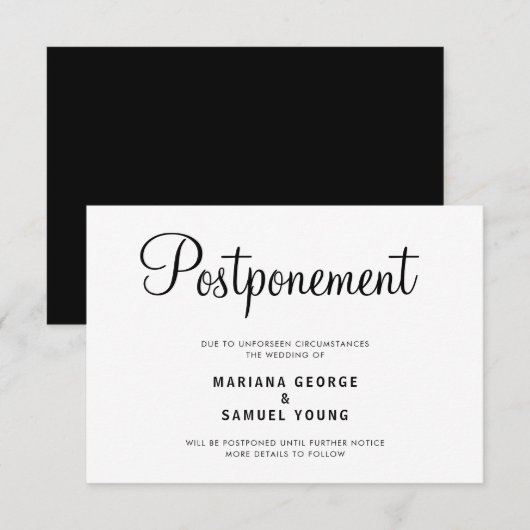 Invitation Annonce de report de mariage à écriture simple (Devant / Derrière)
