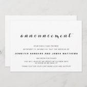 Invitation Annonce de report de mariage annulé (Devant / Derrière)