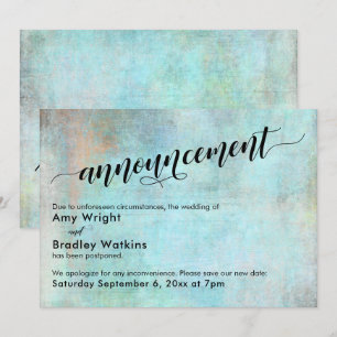 Invitation Annonce de report de mariage Aqua Vintage Grunge