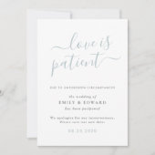 Invitation Annonce de report de mariage Blue Hand Script (Devant)