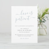 Invitation Annonce de report de mariage Blue Hand Script (Debout devant)