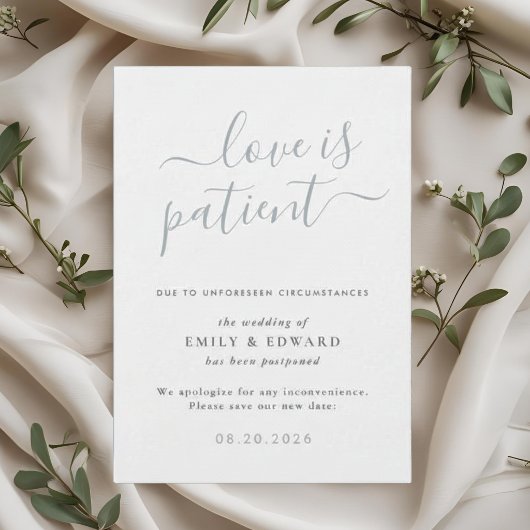 Invitation Annonce de report de mariage Blue Hand Script