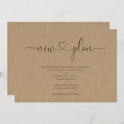 Invitation Annonce de report de mariage rustique (Devant / Derrière)