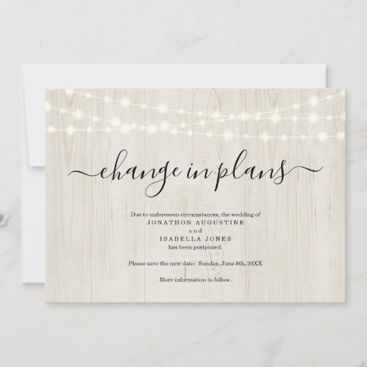 Invitation Annonce de report de mariage rustique (Devant)