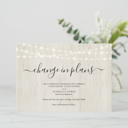 Invitation Annonce de report de mariage rustique (Debout devant)