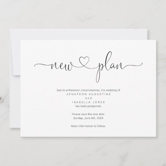 Invitation Annonce de report de mariage simple (Devant)