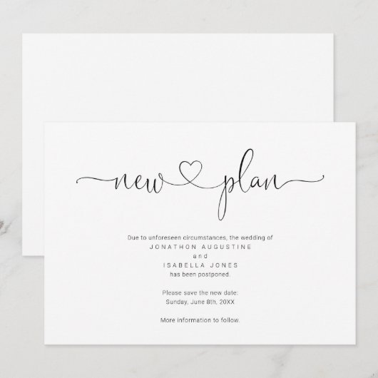 Invitation Annonce de report de mariage simple (Devant / Derrière)