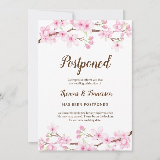 Invitation Annonce de report de mariage sous les cerisiers en (Devant)