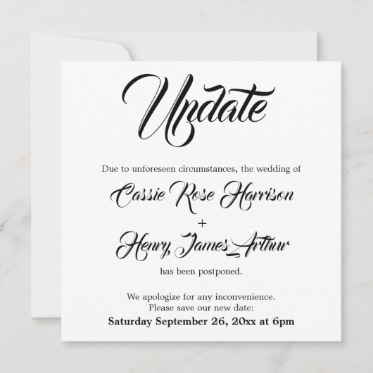 Invitation Annonce de report de mariage White (Devant)