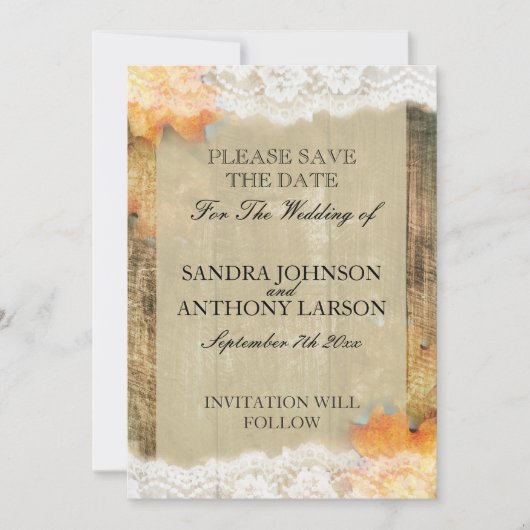 Invitation Annonce de sauvegarde de date automnale rustique e (Devant)