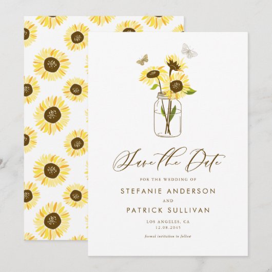 Invitation Annonce de sauvegarde de date avec des tournesols (Devant / Derrière)