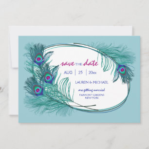 Invitation Annonce de sauvegarde de date avec plume de paon