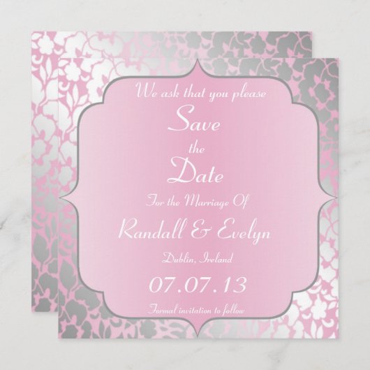 Invitation Annonce de sauvegarde de date bébé rose métallisé (Devant / Derrière)